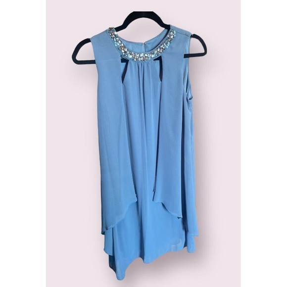 WOMENS - Blue sz‎ 4, S. L. Fashions, Shift, Chiffon Dress, SL Fashion, Beaded - Picture 1 of 8